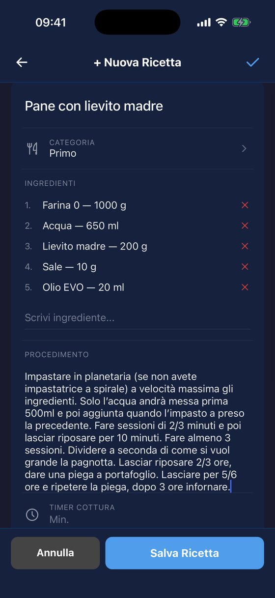 Ricettario: creazione